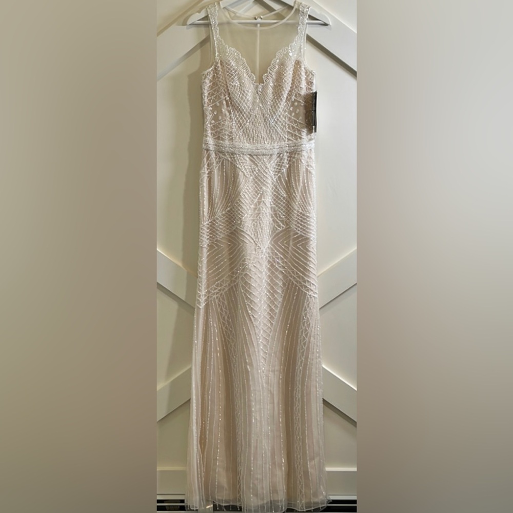 Basix Black Label Mesh Embellished Beaded Dress Gown NWT Color Ivory Size 4 - Picture 15 of 16
